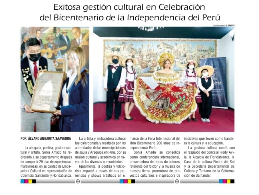 Sonia Amado, Embajadora Cultural por Colombia en el Bicentenario de la Independencia del Perú
